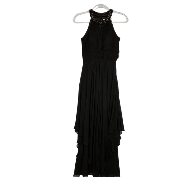 Eliza J Jeweled Collar Halter Tiered Maxi Dress Formal Gown Women 0-2 Black NWT - Picture 1 of 11